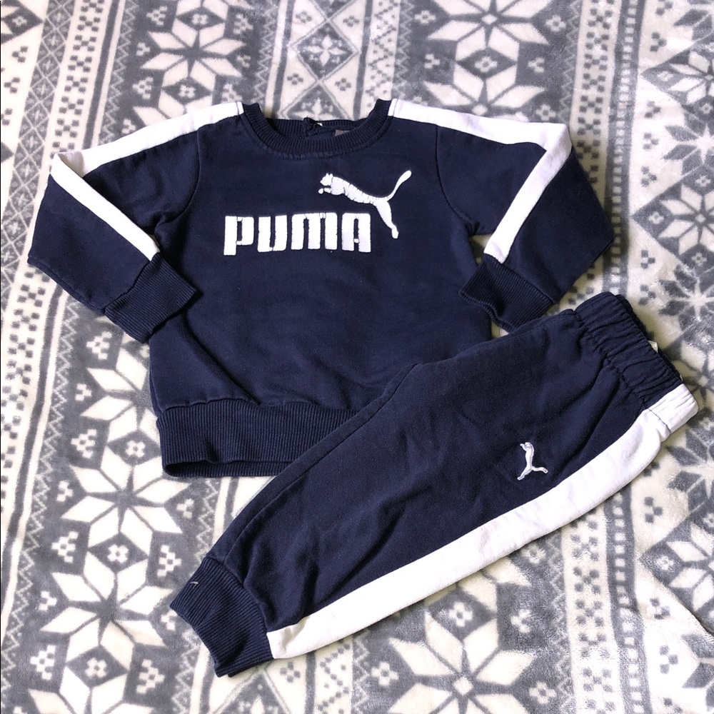 Puma Navy Blue and White Kids Sweat Set